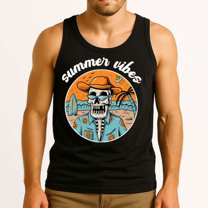 Summer Vibes Vintage Retro Skeleton Tank Top