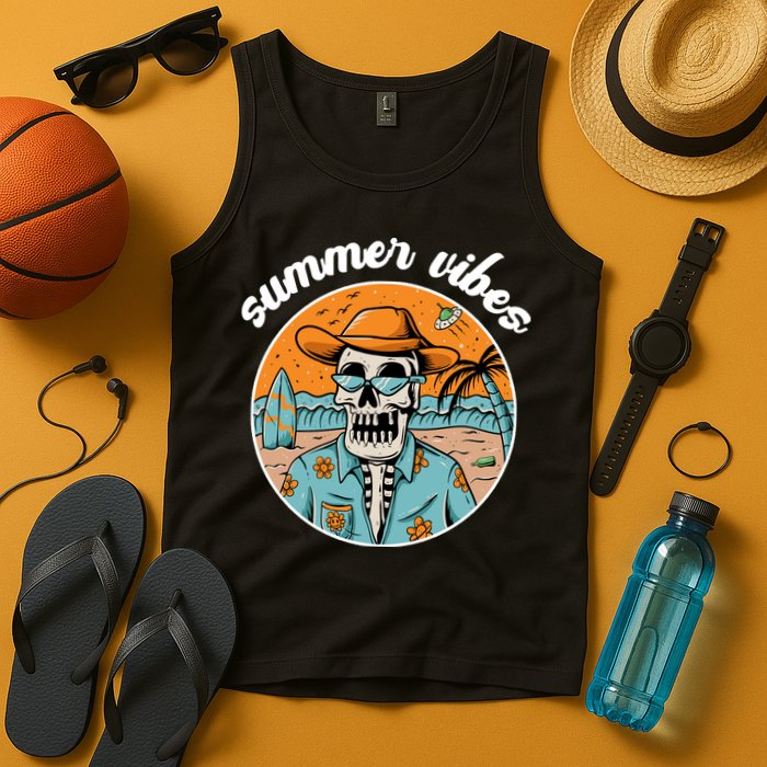 Summer Vibes Vintage Retro Skeleton Tank Top