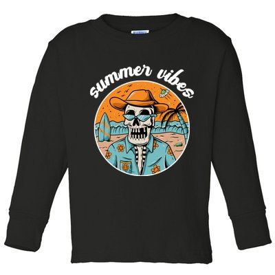 Summer Vibes Vintage Retro Skeleton Toddler Long Sleeve Shirt