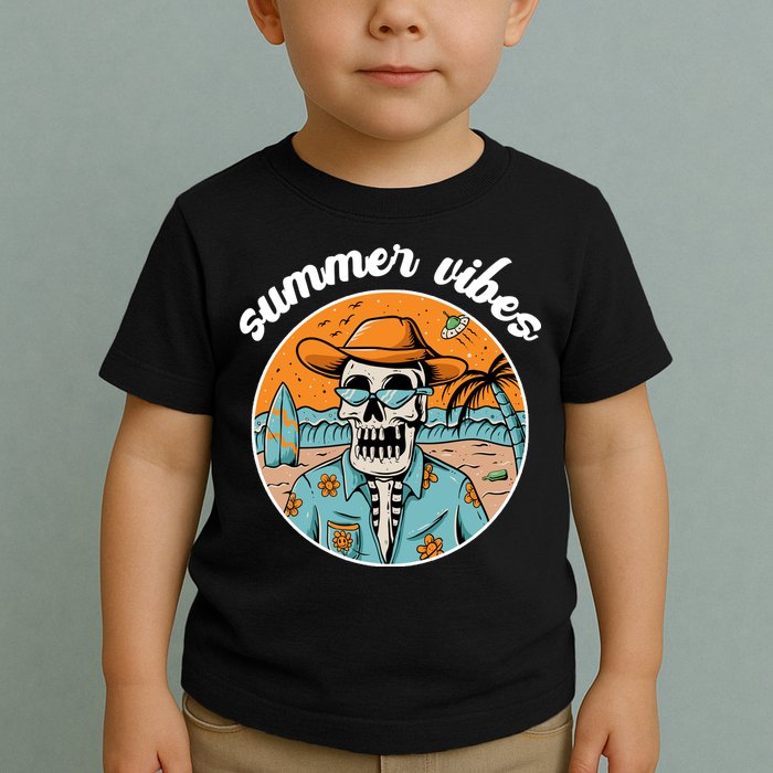 Summer Vibes Vintage Retro Skeleton Toddler T-Shirt