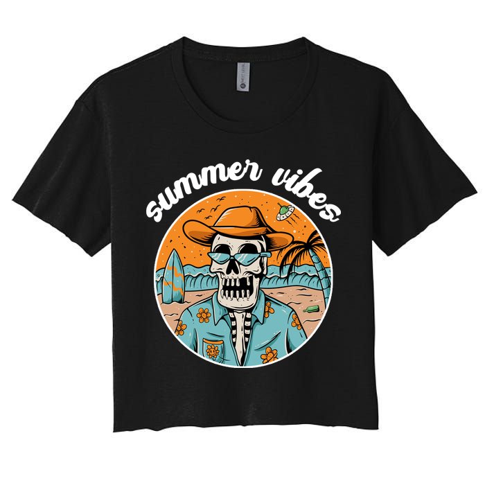 Summer Vibes Vintage Retro Skeleton Crop Top