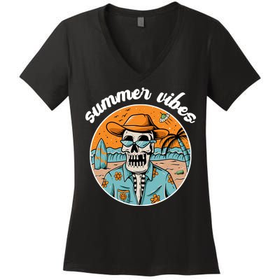 Summer Vibes Vintage Retro Skeleton Women's V-Neck T-Shirt