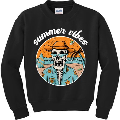 Summer Vibes Vintage Retro Skeleton Kids Sweatshirt