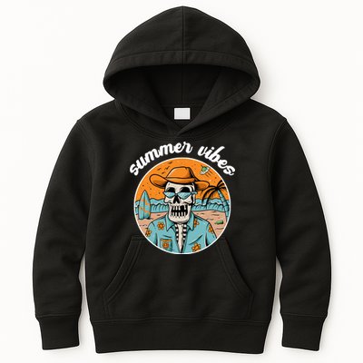 Summer Vibes Vintage Retro Skeleton Kids Hoodie