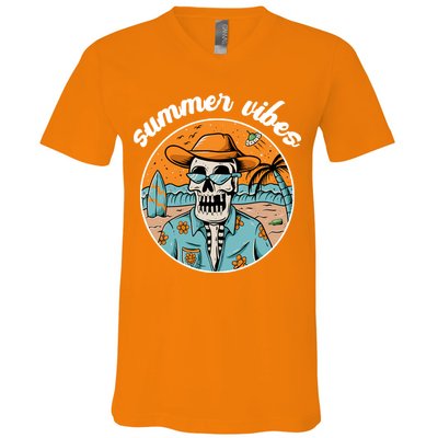 Summer Vibes Vintage Retro Skeleton V-Neck T-Shirt
