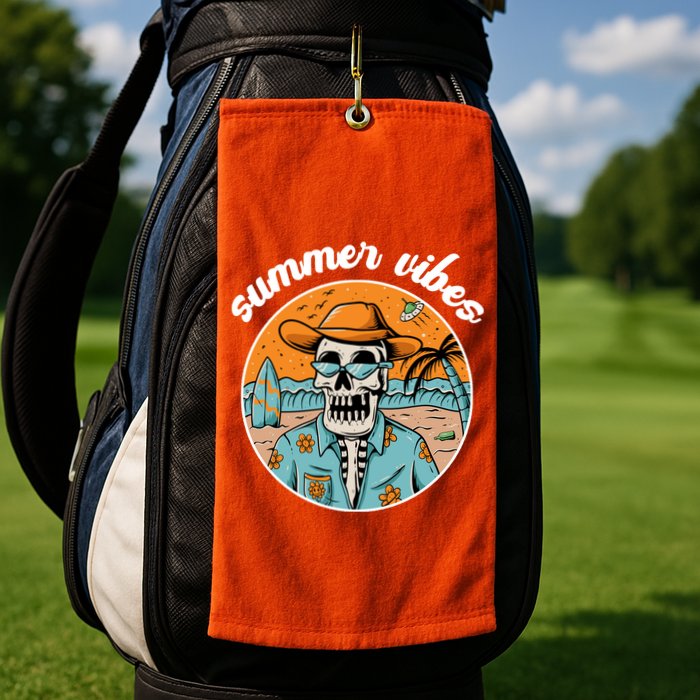 Summer Vibes Vintage Retro Skeleton Golf Towel