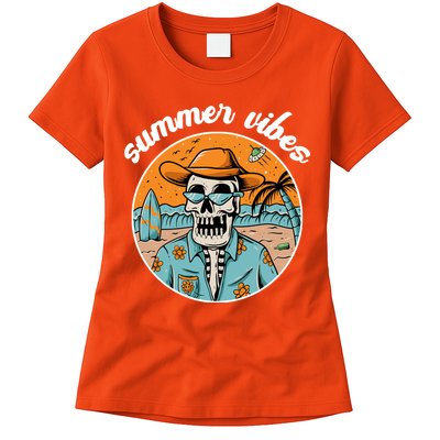 Summer Vibes Vintage Retro Skeleton Womens T-Shirt