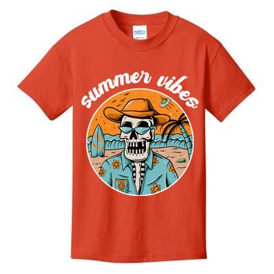 Summer Vibes Vintage Retro Skeleton Kids T-Shirt