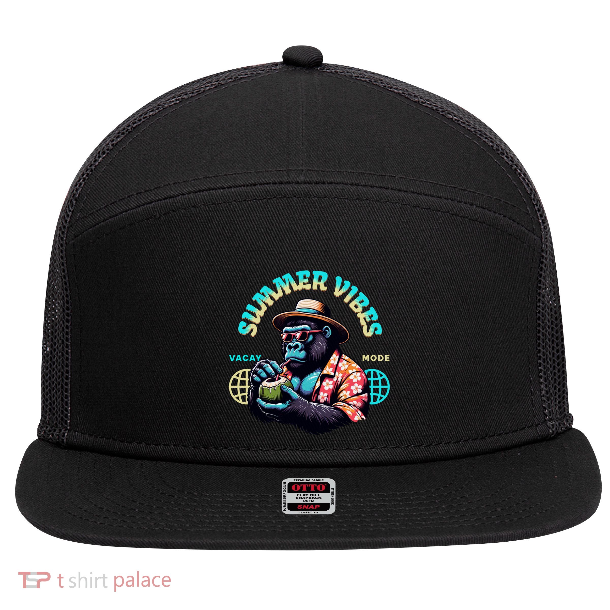 Summer Vibes Vacay Mode Cool Gorilla Great Gift 7 Panel Mesh Trucker Snapback Hat