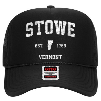 Stowe Vermont Vt Vintage Established Sports Design Trucker Hat