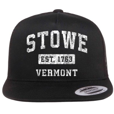 Stowe Vermont Vt Vintage Established Sports Flat Bill Trucker Hat