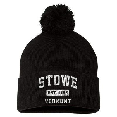 Stowe Vermont Vt Vintage Established Sports Pom Pom 12in Knit Beanie