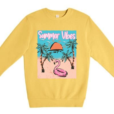 Summer Vibes Vacay Beach Flamingo Vacation Gift Premium Crewneck Sweatshirt