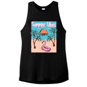 Summer Vibes Vacay Beach Flamingo Vacation Gift Ladies PosiCharge Tri-Blend Wicking Tank