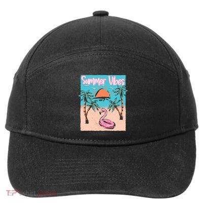 Summer Vibes Vacay Beach Flamingo Vacation Gift 7-Panel Snapback Hat