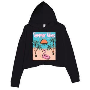 Summer Vibes Vacay Beach Flamingo Vacation Gift Crop Fleece Hoodie