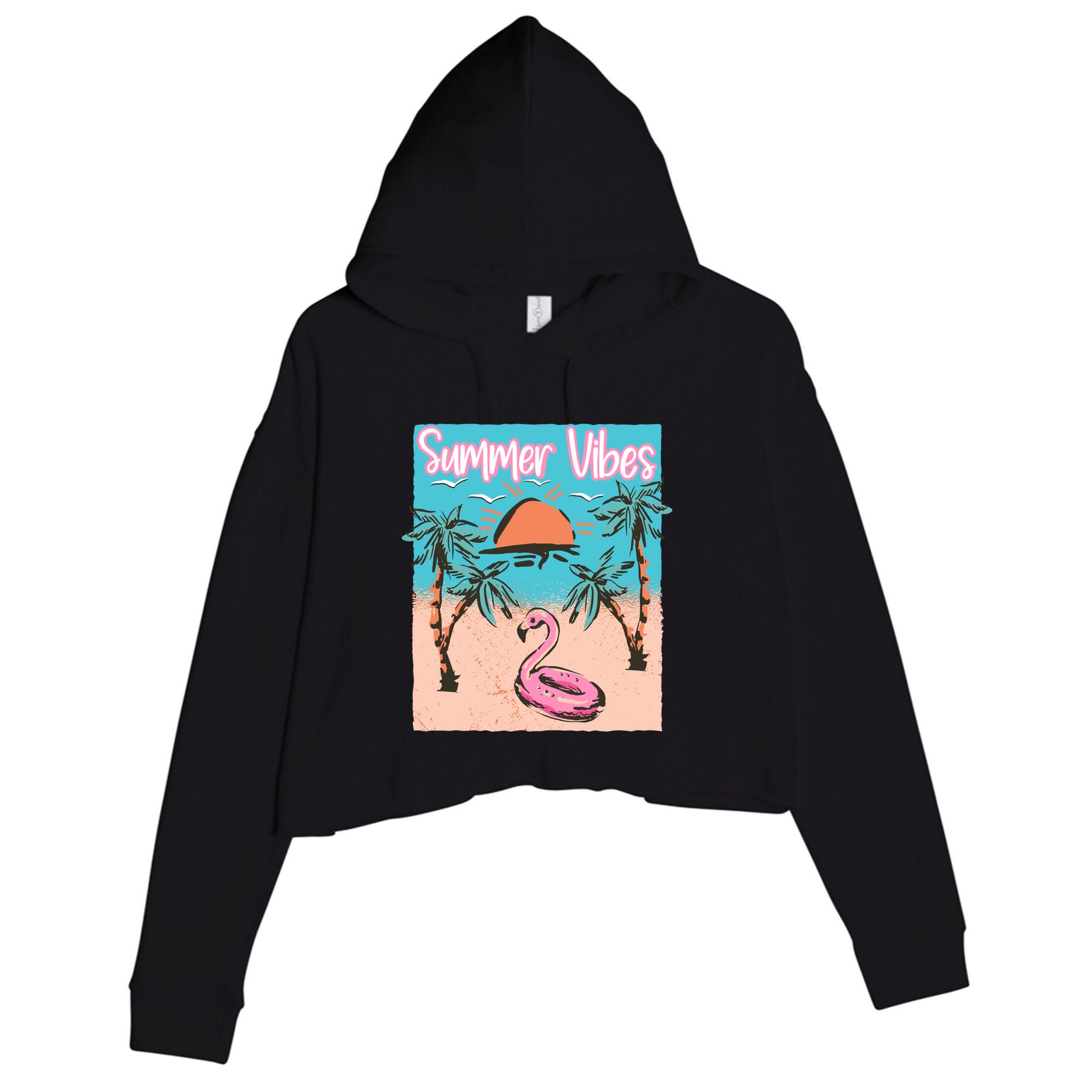 Summer Vibes Vacay Beach Flamingo Vacation Gift Crop Fleece Hoodie