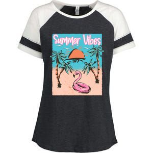 Summer Vibes Vacay Beach Flamingo Vacation Gift Enza Ladies Jersey Colorblock Tee