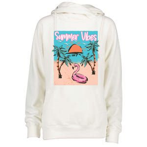 Summer Vibes Vacay Beach Flamingo Vacation Gift Womens Funnel Neck Pullover Hood