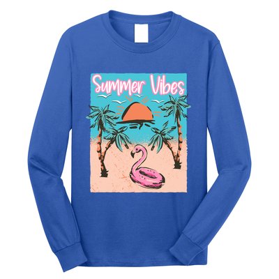 Summer Vibes Vacay Beach Flamingo Vacation Gift Long Sleeve Shirt