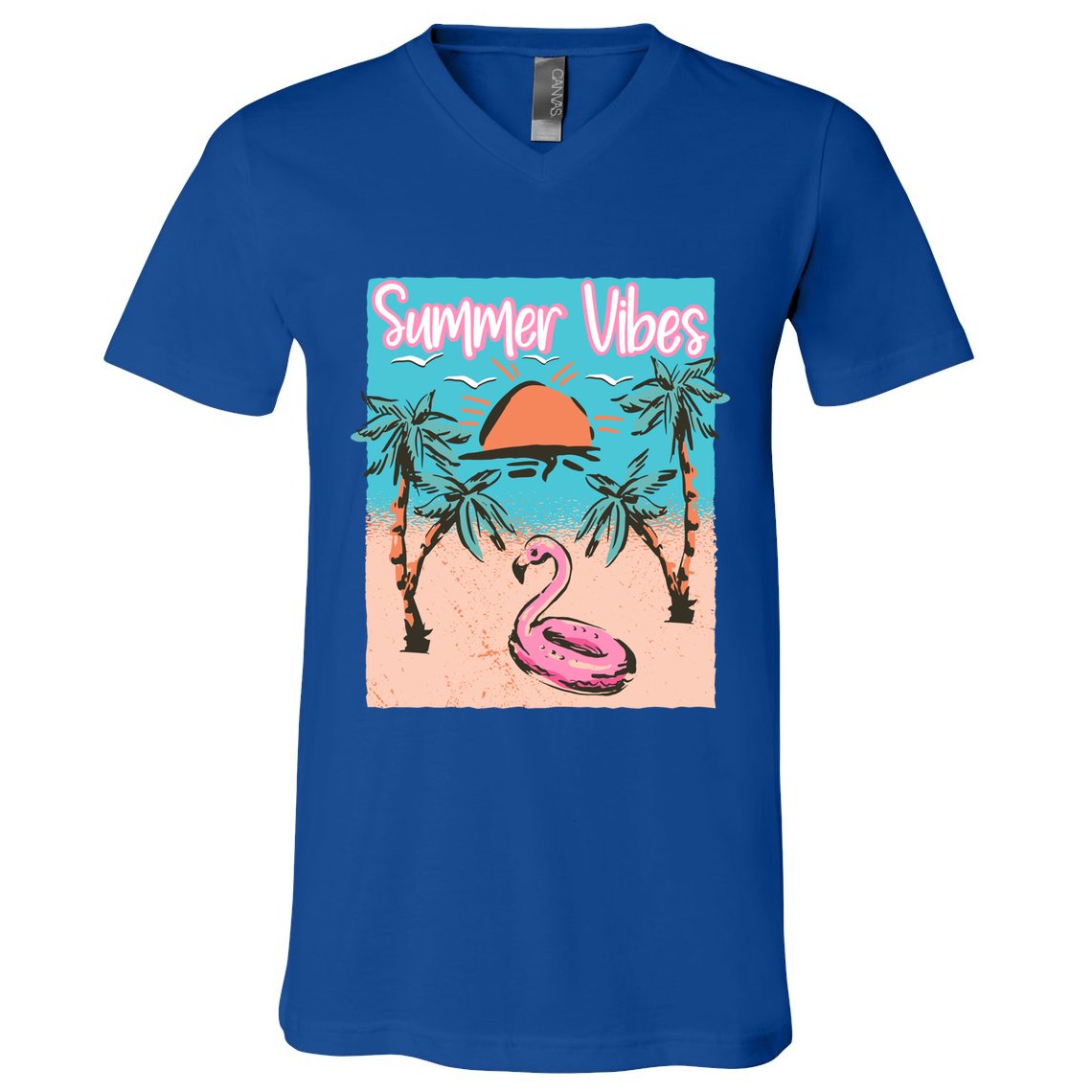 Summer Vibes Vacay Beach Flamingo Vacation Gift V-Neck T-Shirt