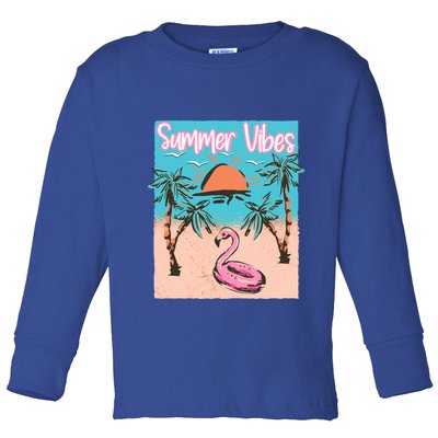 Summer Vibes Vacay Beach Flamingo Vacation Gift Toddler Long Sleeve Shirt
