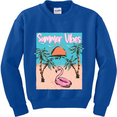 Summer Vibes Vacay Beach Flamingo Vacation Gift Kids Sweatshirt