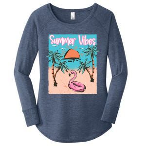 Summer Vibes Vacay Beach Flamingo Vacation Gift Women's Perfect Tri Tunic Long Sleeve Shirt