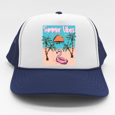 Summer Vibes Vacay Beach Flamingo Vacation Gift Trucker Hat