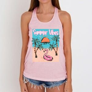 Summer Vibes Vacay Beach Flamingo Vacation Gift Women's Knotted Racerback Tank