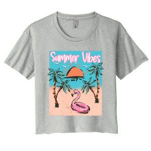 Summer Vibes Vacay Beach Flamingo Vacation Gift Women's Crop Top Tee