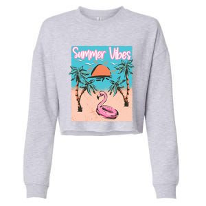 Summer Vibes Vacay Beach Flamingo Vacation Gift Cropped Pullover Crew