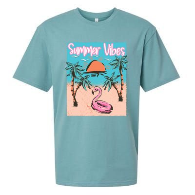 Summer Vibes Vacay Beach Flamingo Vacation Gift Sueded Cloud Jersey T-Shirt