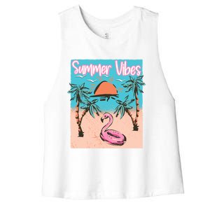 Summer Vibes Vacay Beach Flamingo Vacation Gift Women's Racerback Cropped Tank