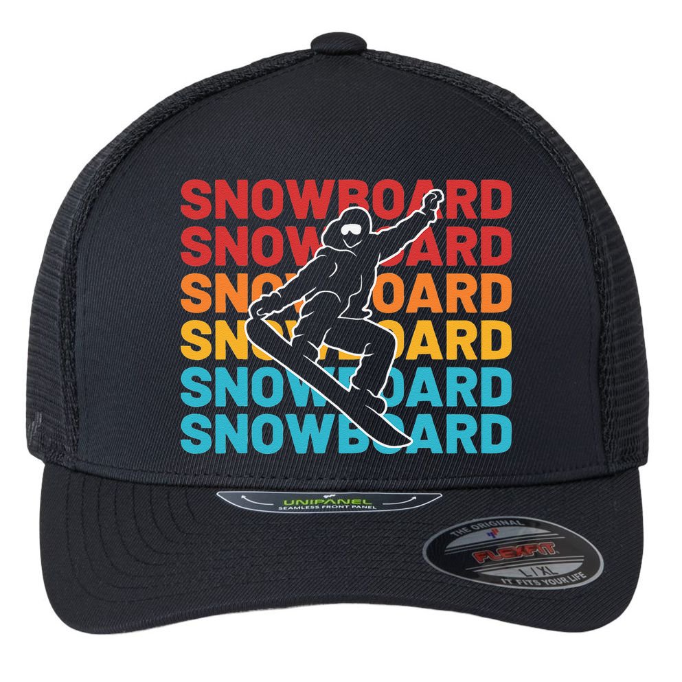 Snowboard Vintage Winter Sports Alpine Skiing Snowboarder Flexfit Unipanel Trucker Cap
