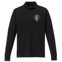 Skull Viking With Beard Performance Long Sleeve Polo