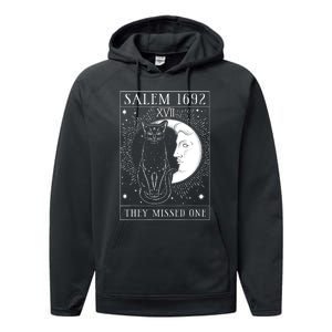 Salem Witch 1692 They Missed One Halloween Witch Costume Black Cat Performance Fleece Hoodie