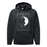 Salem Witch 1692 They Missed One Halloween Witch Costume Black Cat Performance Fleece Hoodie