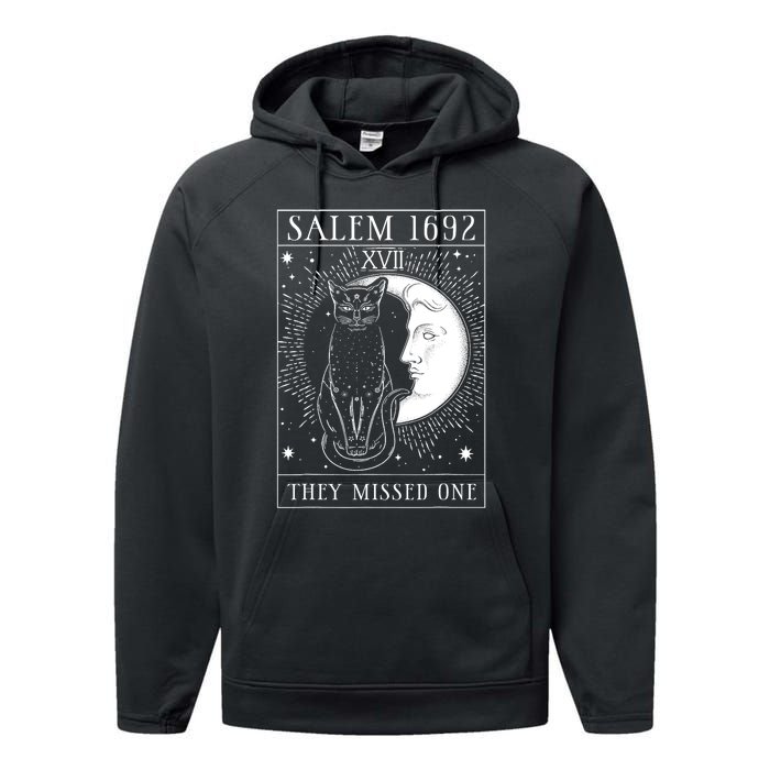 Salem Witch 1692 They Missed One Halloween Witch Costume Black Cat Performance Fleece Hoodie