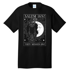 Salem Witch 1692 They Missed One Halloween Witch Costume Black Cat Tall T-Shirt