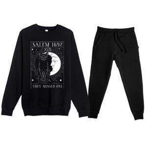 Salem Witch 1692 They Missed One Halloween Witch Costume Black Cat Premium Crewneck Sweatsuit Set