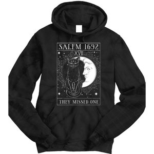 Salem Witch 1692 They Missed One Halloween Witch Costume Black Cat Tie Dye Hoodie