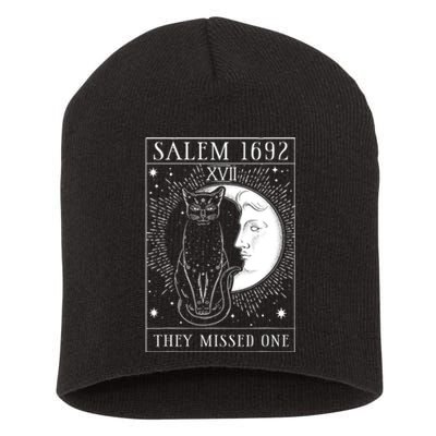 Salem Witch 1692 They Missed One Halloween Witch Costume Black Cat Short Acrylic Beanie