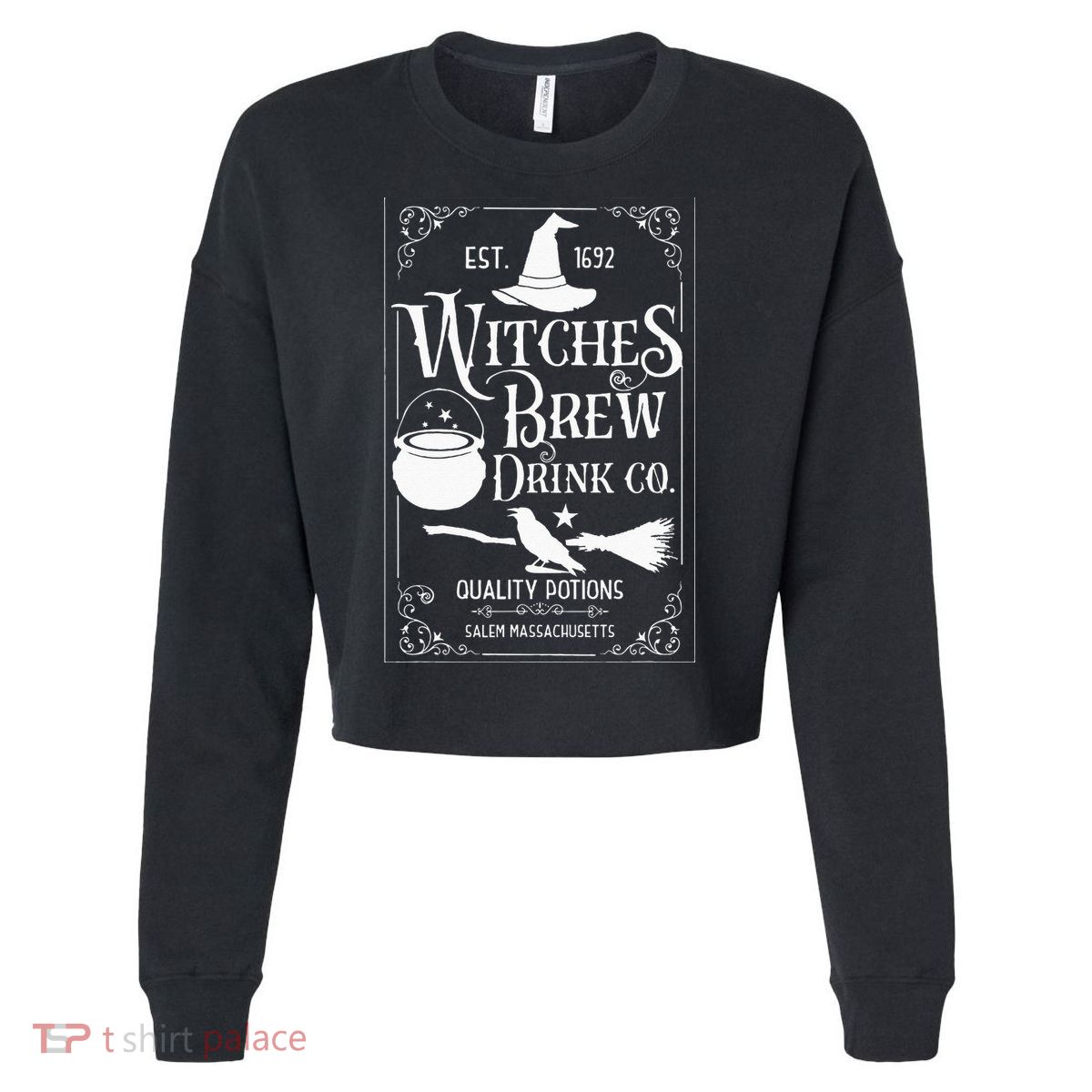 Salem Witch 1692 Witches Brew Drink Funny Witchy Halloween Cropped Pullover Crew