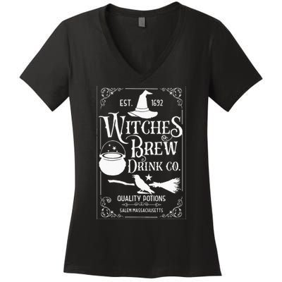 Salem Witch 1692 Witches Brew Drink Funny Witchy Halloween Women's V-Neck T-Shirt