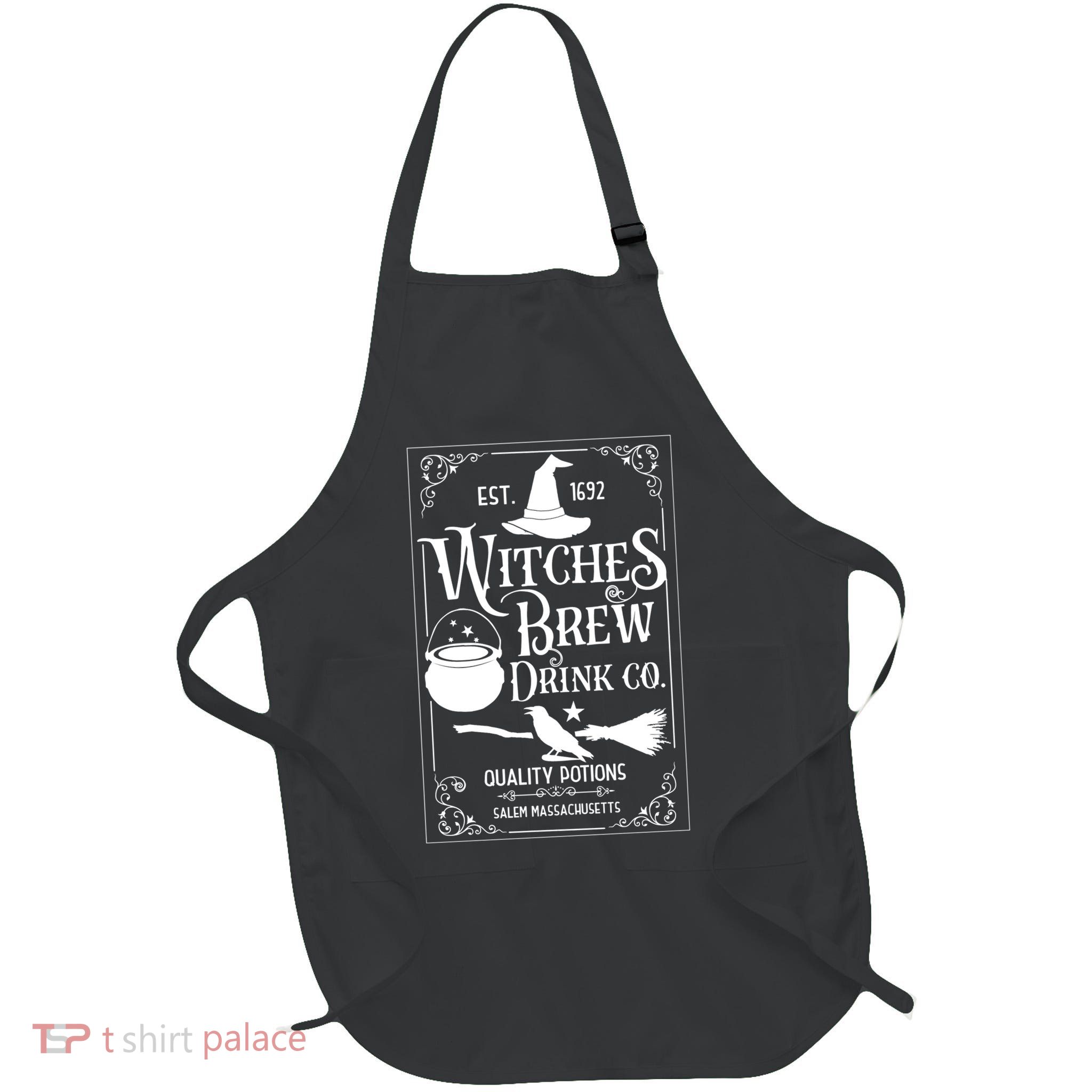 Salem Witch 1692 Witches Brew Drink Funny Witchy Halloween Full-Length Apron With Pockets