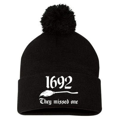 Salem Witch 1692 They Missed One Halloween Massachusetts Witch Trials Season Pom Pom 12in Knit Beanie