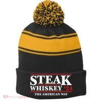 Steak Whiskey 24 The American Way Stripe Pom Pom Beanie