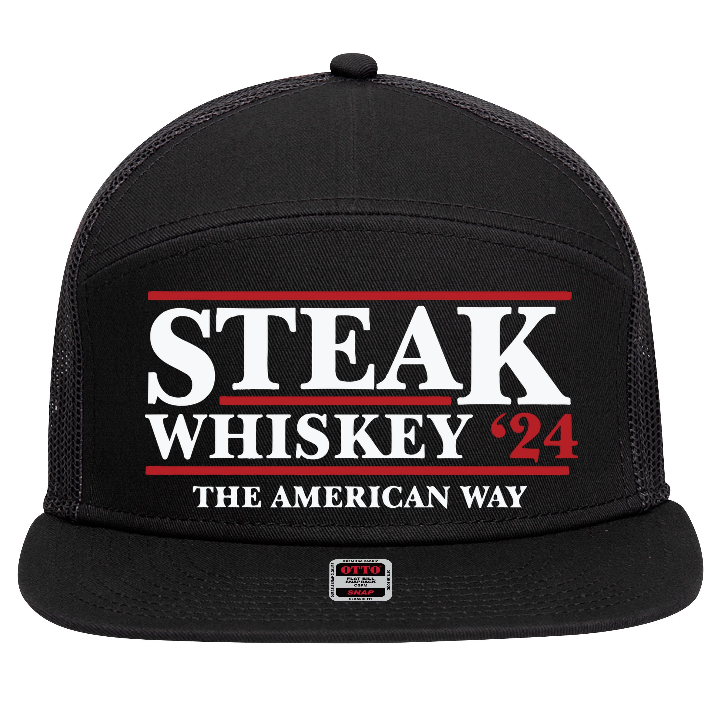 Steak Whiskey 24 The American Way 7 Panel Mesh Trucker Snapback Hat