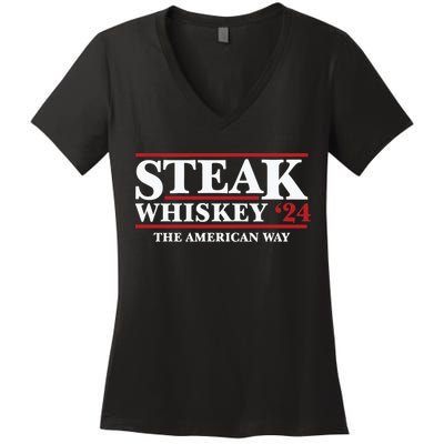 Steak Whiskey 24 The American Way Women's V-Neck T-Shirt